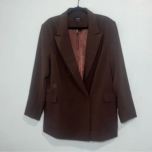 Bardot Oversized Double Breasted Blazer NWOT Chocolate Brown Medium - Picture 4 of 12